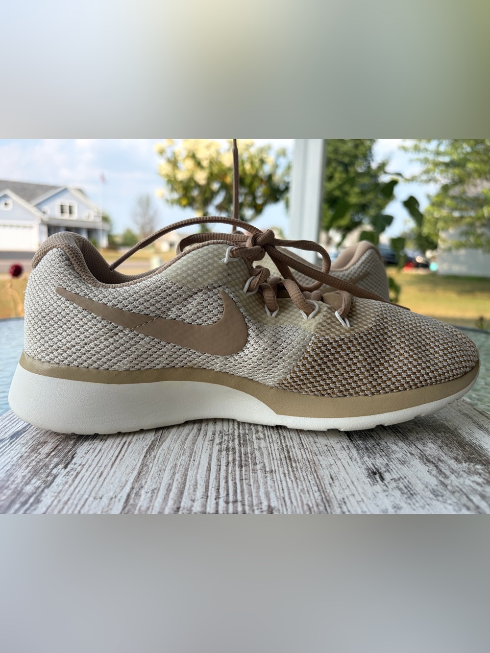 Nike Tanjun Racer Tennis Shoes in a Mushroom Beige Breathable Mesh